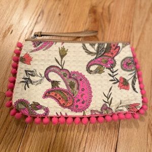Loft Pompom Pink Paisley Wristlet